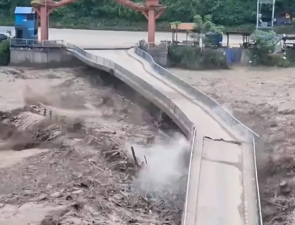 The bridge has been washed away.