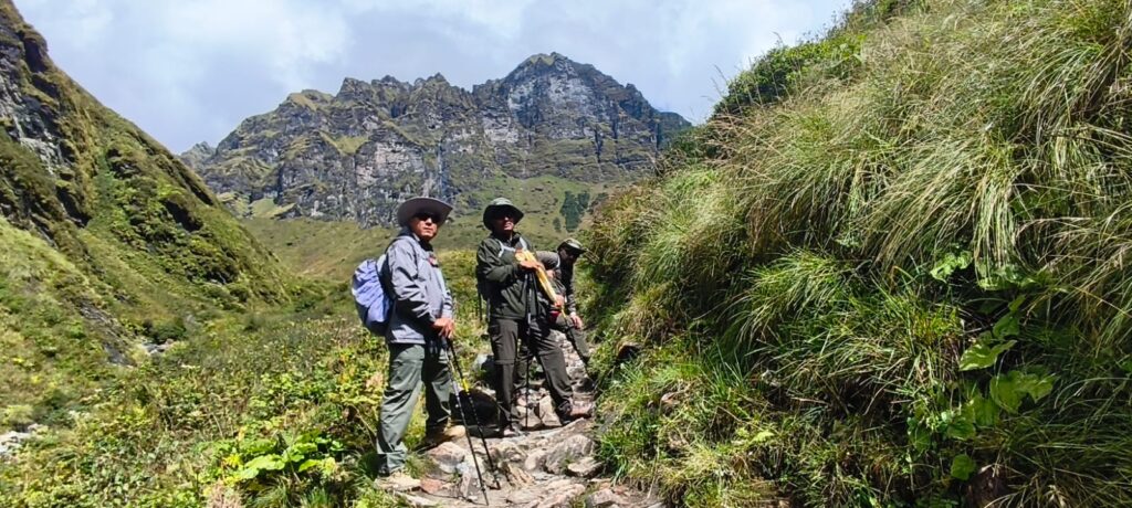 Trekkers heading toward Machhapuchhre Base Camp.