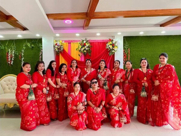 Women in sarees celebrating Teej festival